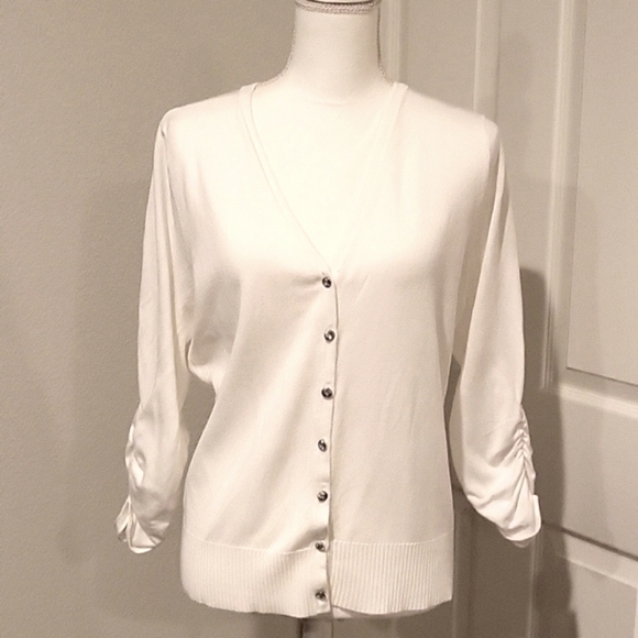 Women’s Inc. White cardigan with rhinestone buttons - Picture 2 of 8